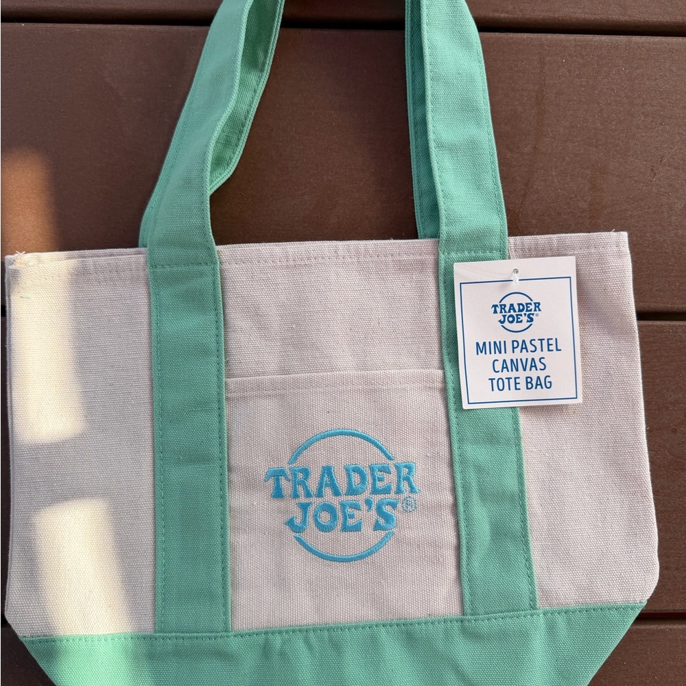 Trader Joe's Mini Pastel Canvas Tote Bag - Mint/Beige - great Easter tote